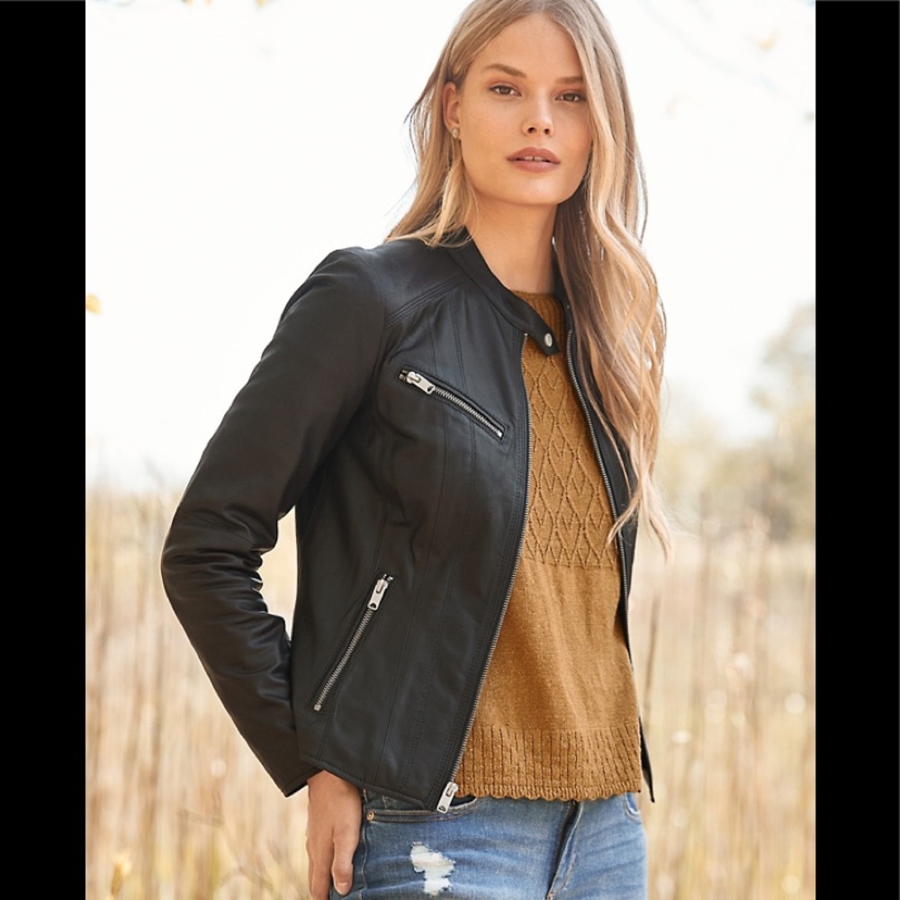 Andrew Marc genuine black leather Moto jacket NWT